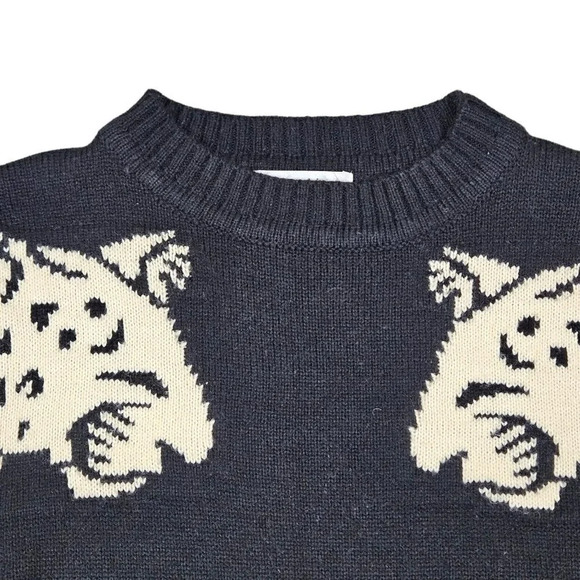 Angashion Sweater Punk Mod Rock Black Cat Animal Print Size Medium Very Soft - Picture 4 of 6